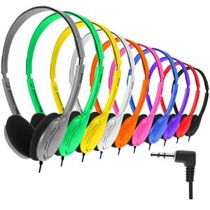 Kingdder 10-Pack Bulk Multi-Color Over-Ear Headphones w/ 3.5mm Plug for Students